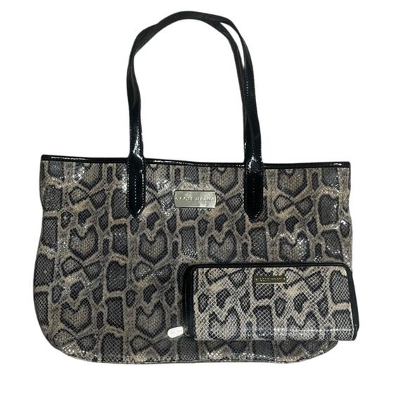 COLE HAAN Huntly Genuine Leather Python Snake Skin Tote + Wallet 2pc Set - Picture 1 of 12